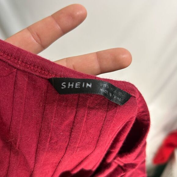 SHEIN Burgundy Rib Knit Drawstring Ruched Bodycon dress Size Small - Picture 4 of 4